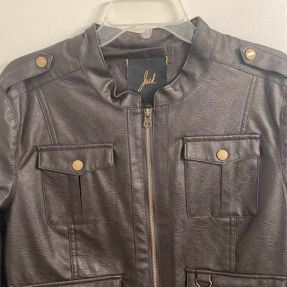 Brown Faux Leather Bomber Jacket - Picture 6 of 9